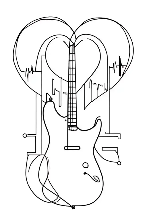 Guitar Electronic Schematic Connected To A Heart With Soundwaves