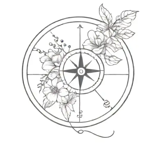 A Hand Coming Out Of A Black Circle And Shadows With Flowers Around A Guiding Compass