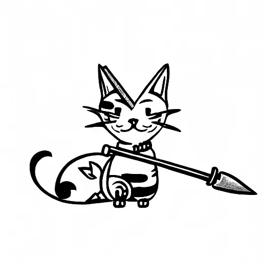Cartoon Cat With Sword In Head