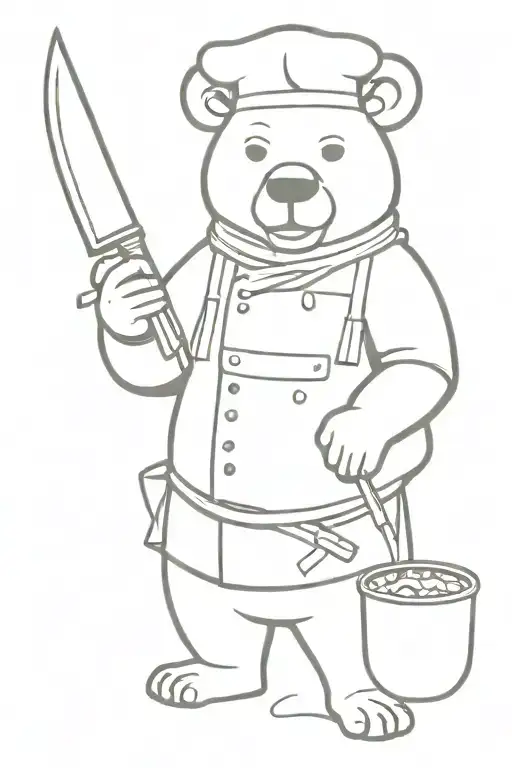 Chef Bear Holding Pan And Knife With Cigaratte