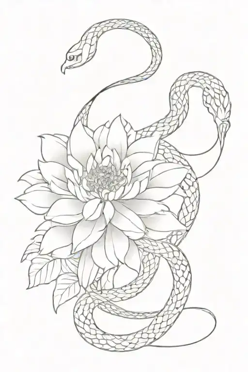 Snake And Chrysanthemum Flower