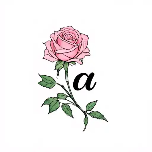Small Pink Rose Tattoo With Initials La