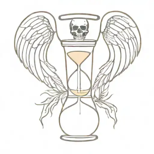 Hourglass With Sand And Skull With Wings Spread Wings