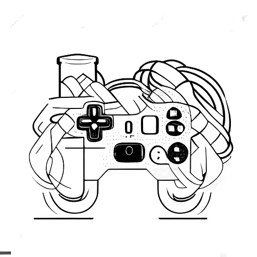 A Gaming Console Controller Intertwined With A Beer Bottle