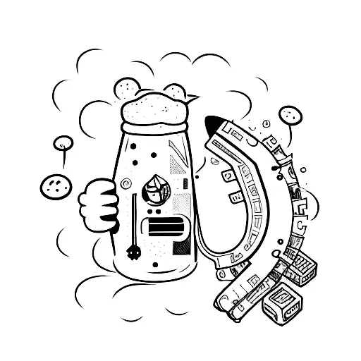 A Tattoo Combining A Gaming Mouse And A Beer Bottle