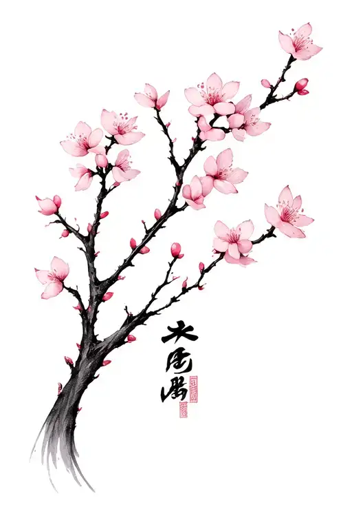 Cherry Blossom Branch With Kaizen Symbol Arm