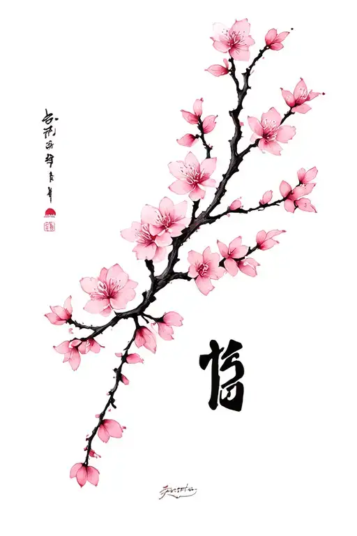 Cherry Blossom Branch With Kaizen Symbol Arm