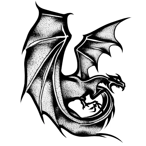 A Strong Winged Dragon On His Arm And Chest