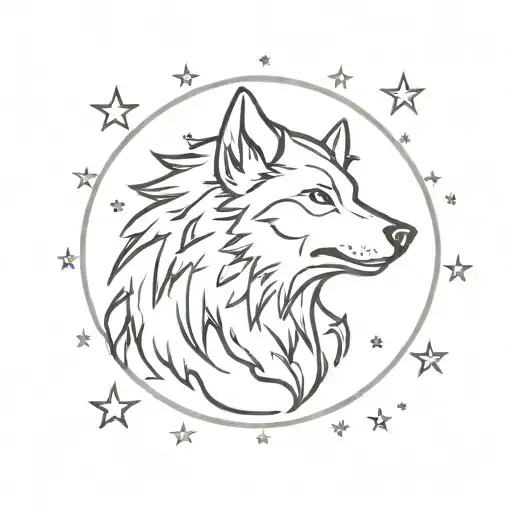 Wolf Sun And Moon Surrounded By Stars
