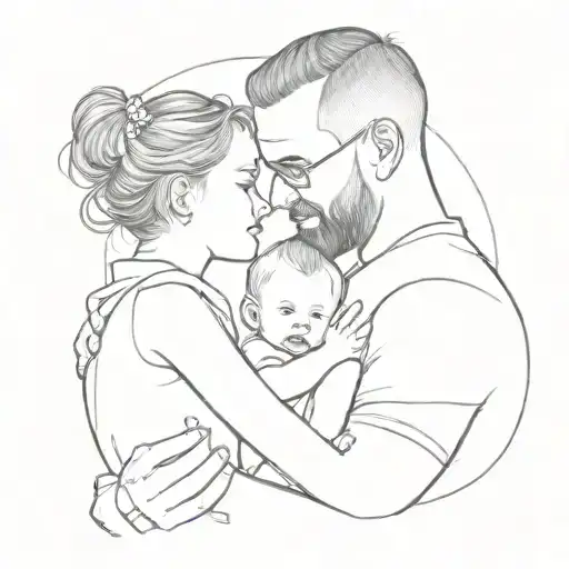 Father With A Young Daughter And A Baby