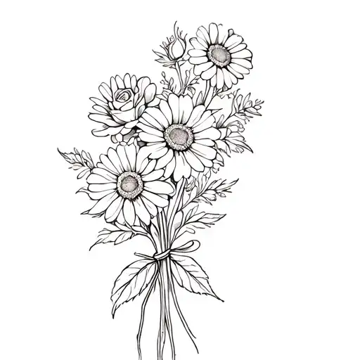 Fine Line Rose And Daisy Bouquet Tied