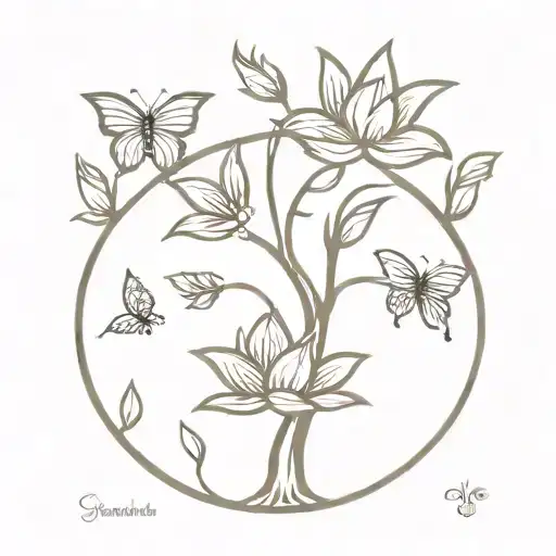 A Minimalist Tree Of Life With A Lotus Flower And A Butterfly Design