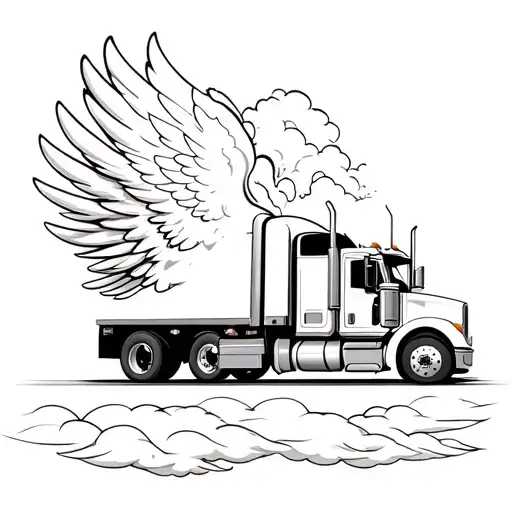 Kenworth Semi Driving Through The Cloud With Angel Wings Flying
