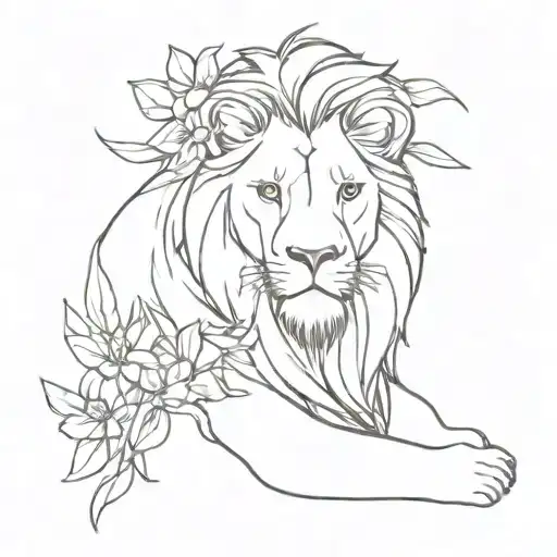 Lion And Flowers Growing
