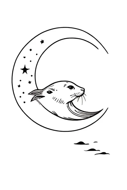 Harbor Seal And Crescent Moon