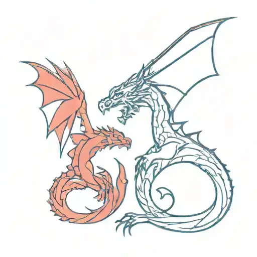 Red Dragon And Blue Draggon Intertwined