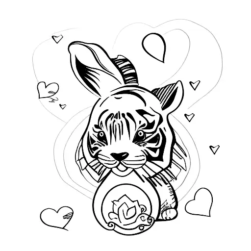A Sketch-style Tattoo Of A Bunny And A Tiger With Love And Water