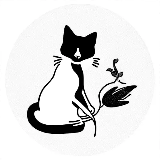 Tuxedo Cat With Plant