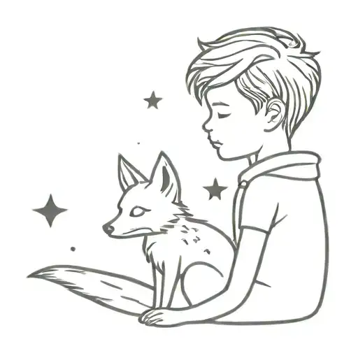 Little Prince With 3 Star And Fox Sitting