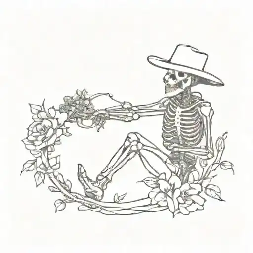 Cowboy Skeleton Holding Flowers