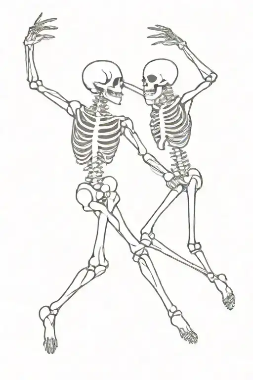 A Woman And A Male Skeleton Dancing Together