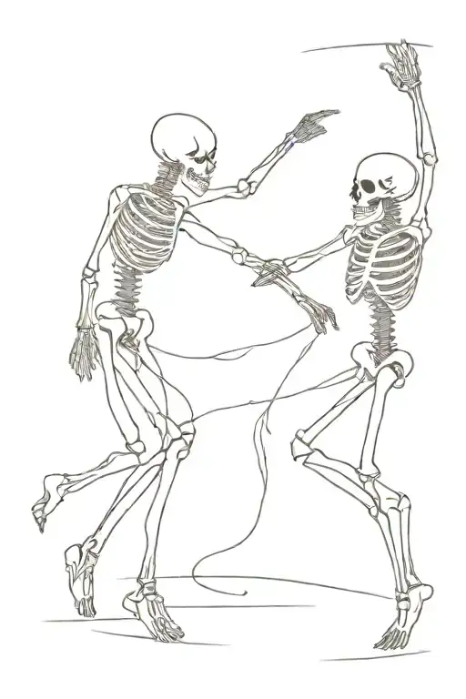 A Woman And A Male Skeleton Dancing Together