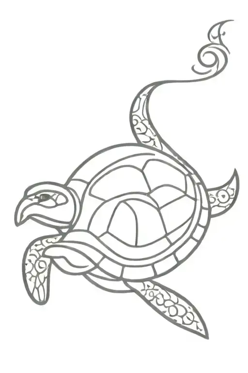 Polynesian Tribal Turtle Swimming Gracefully Swimming