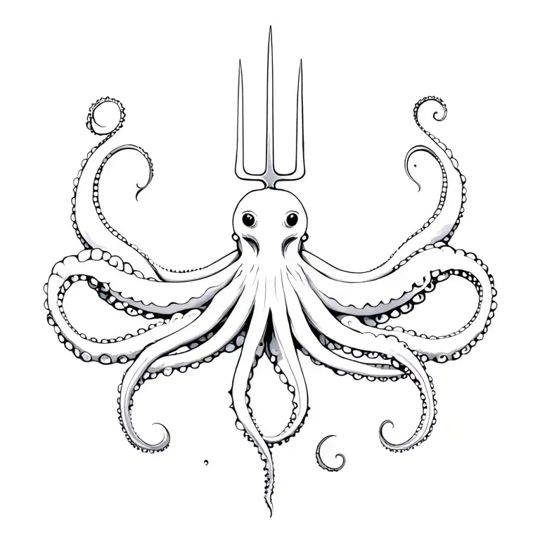 Trident Surrounded Tentacles Octopus Holding
