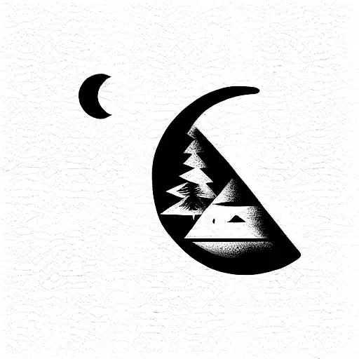 One Triangle With Moon And Forest Inside