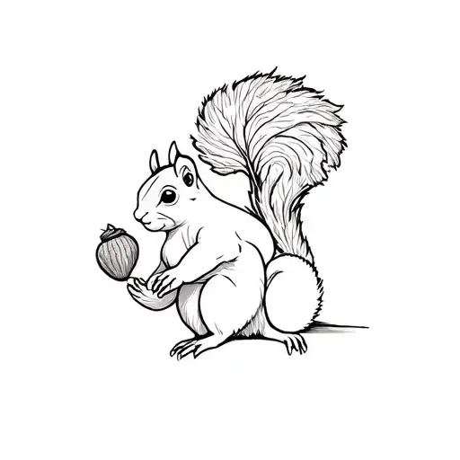 Squirrel Holding Acorn With Maple Leaf