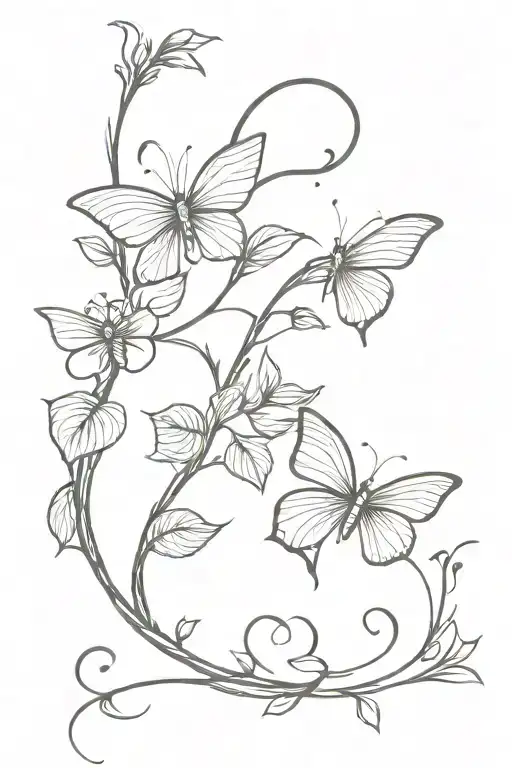 Butter Flies On A Upright Roses Vine Intertwined