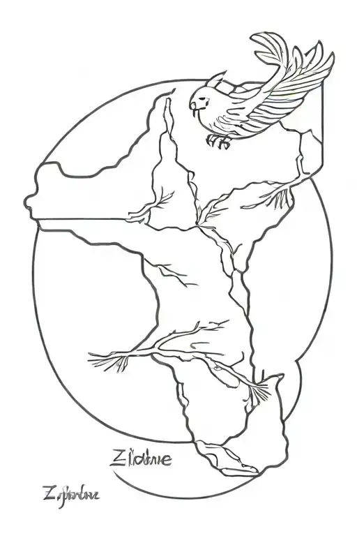 Simple Tattoo Of Zimbabwe With The Zimbabwe Bird Flying