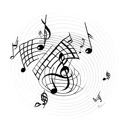 Minimalist Tattoo Of A Coffee Cup Surrounded By Musical Notes