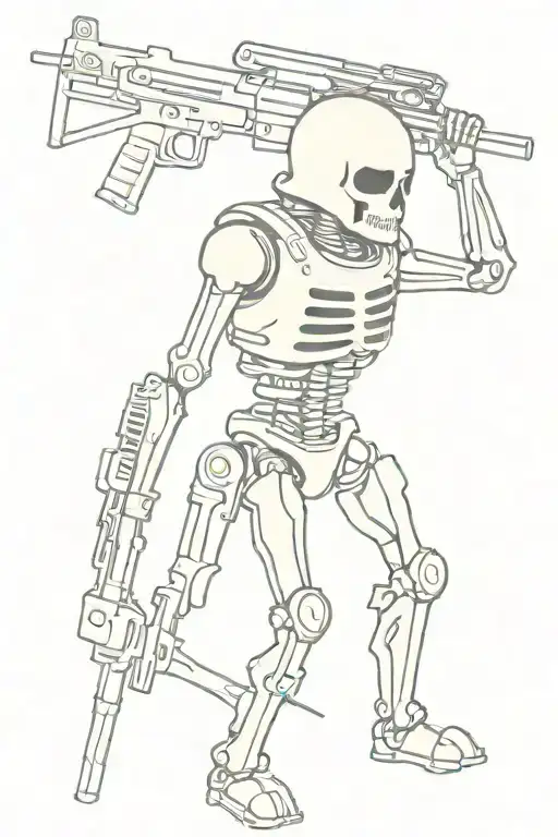 Skeleton In Armor And Helmet With A Machine Gun