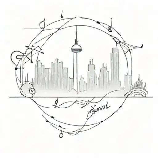 Abstract Geometric Representation Of Barcelona Skyline Combined With Musical Notes