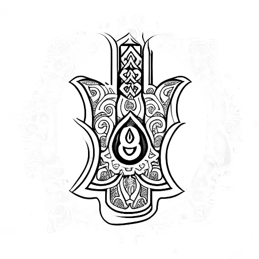 Hamsa Symbol With Trident And Om