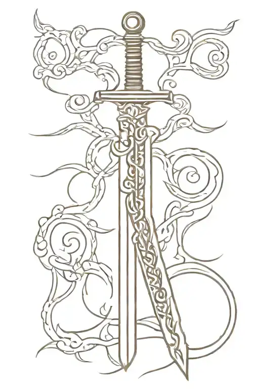 Sword Tattoo Featuring Intricate Patterns
