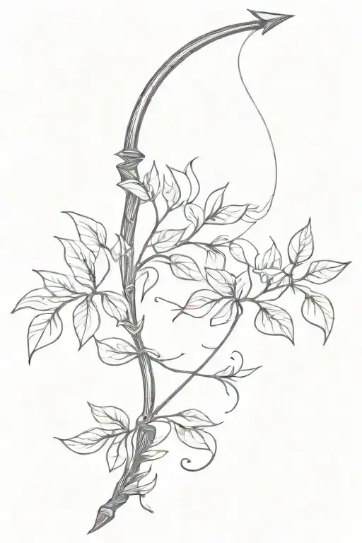 Bow And Arrow On A Upright Vine Intertwined