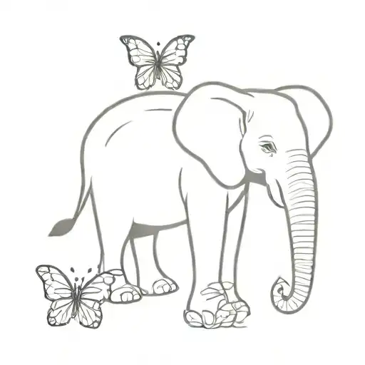Elephant And Butterfly On Its Nose