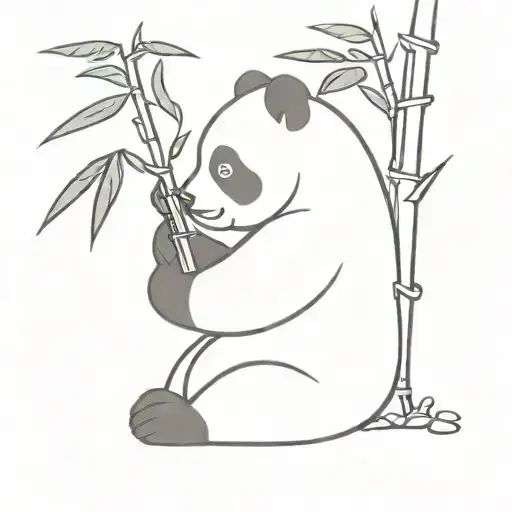 A Minimalist Design Of A Cute Panda Eating Bamboo