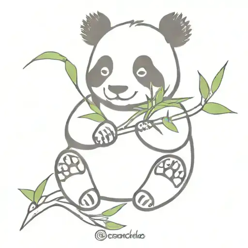 A Minimalist Design Of A Cute Panda Eating Bamboo