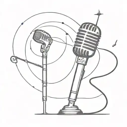 A Minimalist Tattoo Of A Microphone And Cricket Stumps With Musical Staff Lines Connecting Them