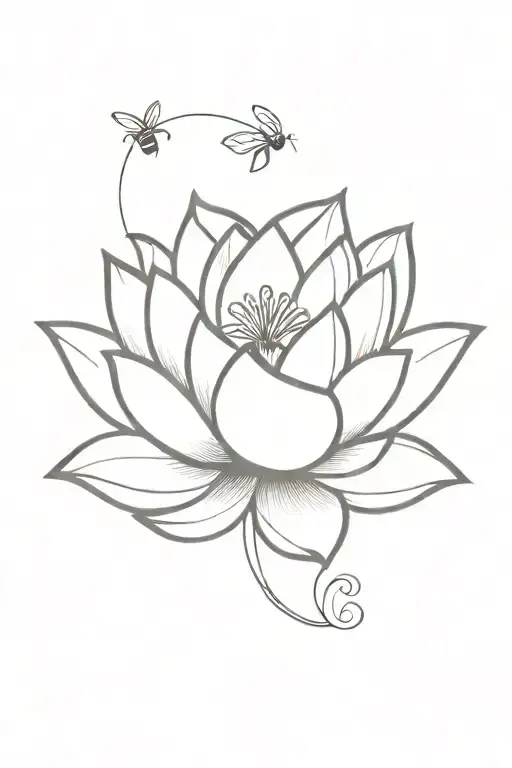 Lotus On Fire With Bee Flying Towards