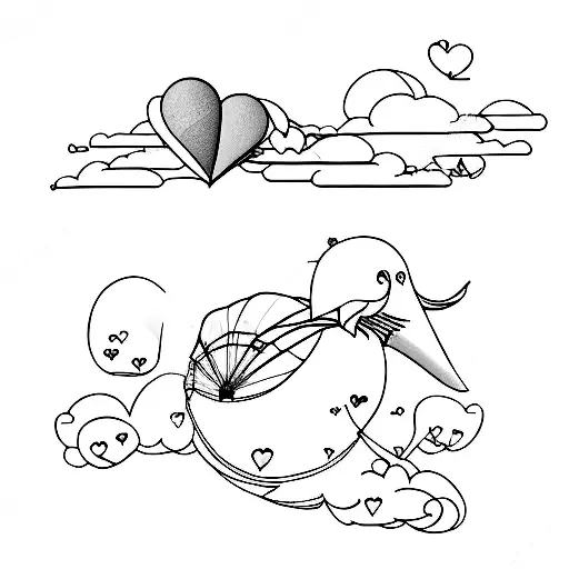 Parachute Falling From The Sky With Love Birds In The Air