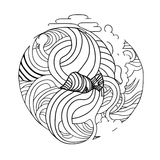 A Minimalist Tattoo Of A Beautiful Sunset Over A Tropical Island