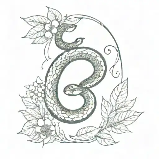 A Minimalist Tattoo Of A Snake Slithering Through A Garden Of Fruit Trees