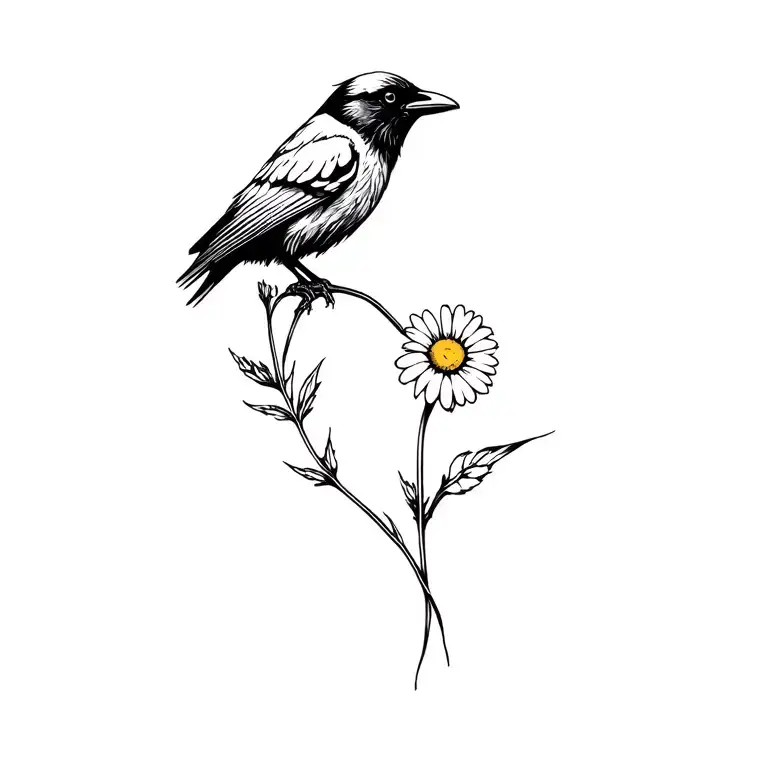 Crow Holding Daisy Flower