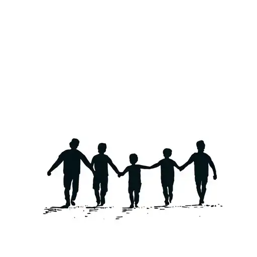 Father Walking With His Two Sons Holding Their Hands