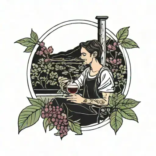 A Person Drinking Sangria In A Park In A Circular Frame With A Black Background