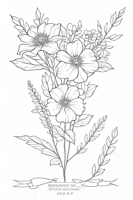 Birth Flower Bouquet Fine Line January September April August July